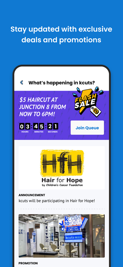 kcuts Go - kcuts Go app screen showing flash sales and exclusive promotions