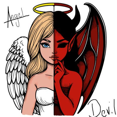 realistic angel half demon