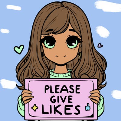 realistic girl that is holding a sign that says please give likes