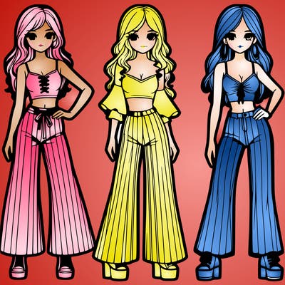 girls with flare pants and crop tops realistic