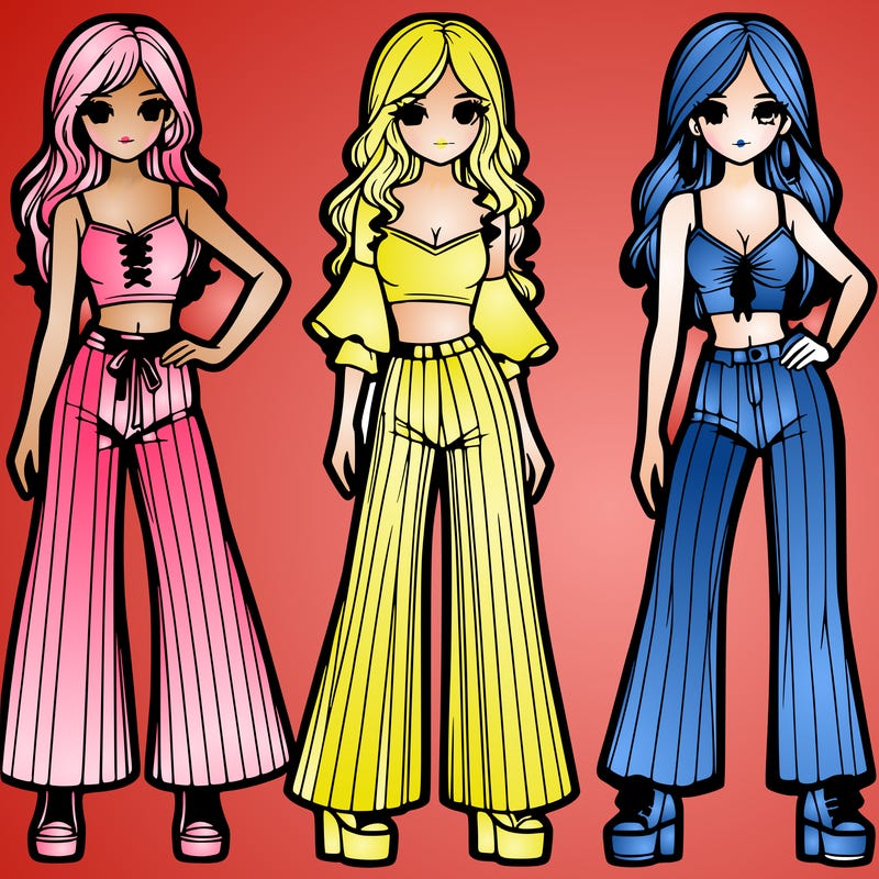 girls with flare pants and crop tops realistic