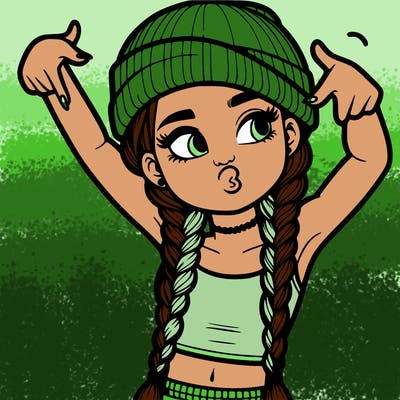 realistic teenage girl with braids and a beanie and crop top doing 🫶🏼