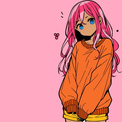 manga teen girl  in a sweater and baggy pants