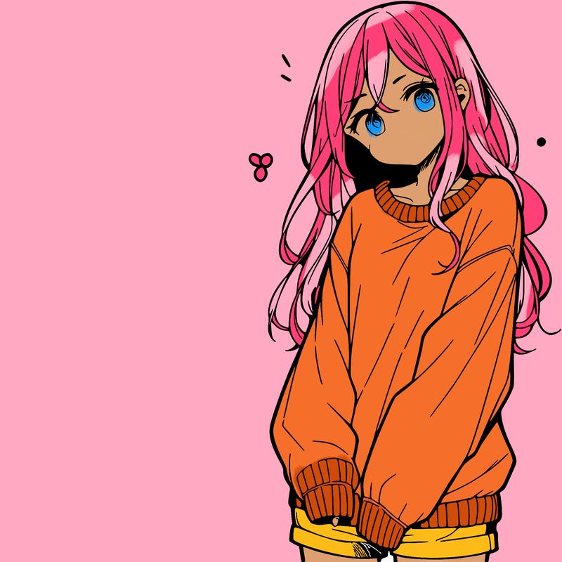 manga teen girl  in a sweater and baggy pants