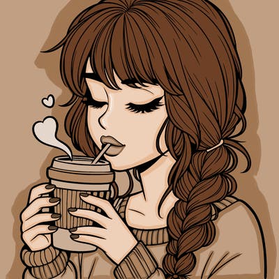 realistic girl drinking coffee