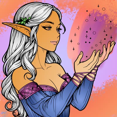 realistic elf girl doing magic
