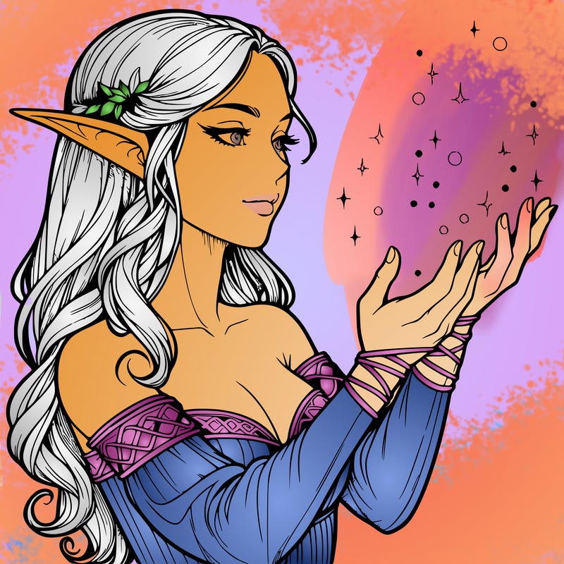 realistic elf girl doing magic