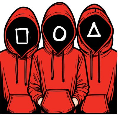 3 faceless people in  hoodies