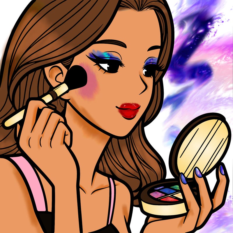 little girl putting on makeup