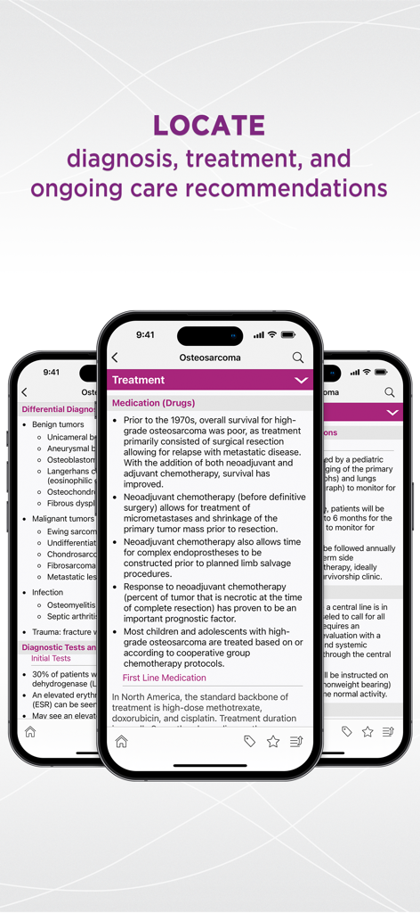 Interface da aplicação 5-Minute Pediatric Consult mostrando recomendações de tratamento clínico.