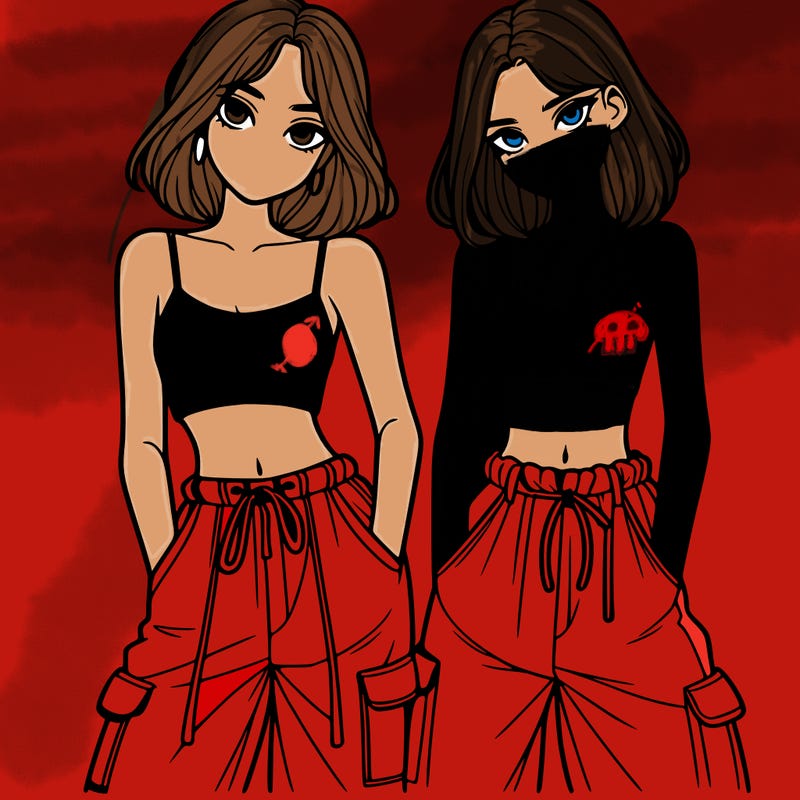 two girls with crop top with baggy pants