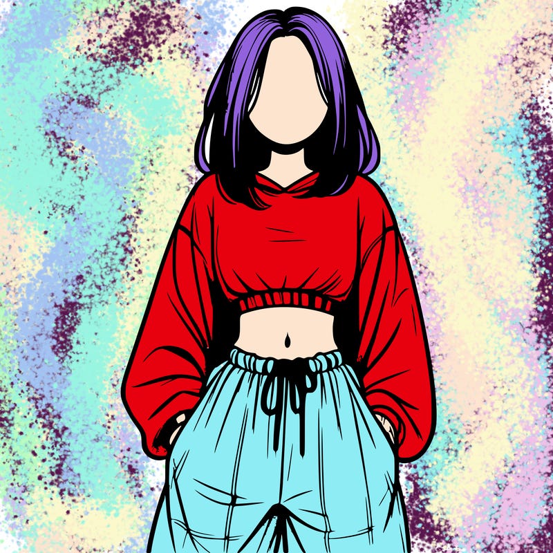 realistic girl faceless with baggy pants and a crop top