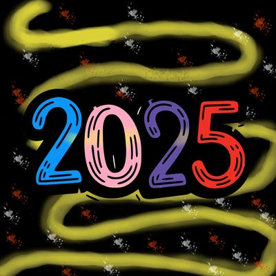 one line scrawled numbers sketch design “2025”