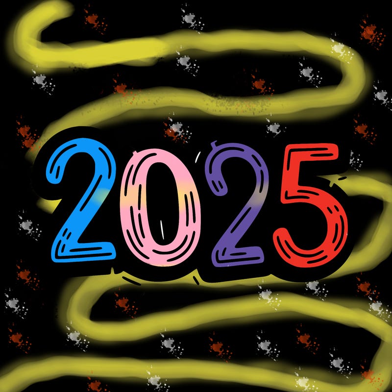 one line scrawled numbers sketch design “2025”
