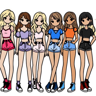a group of girls wearing crop tops and shorts