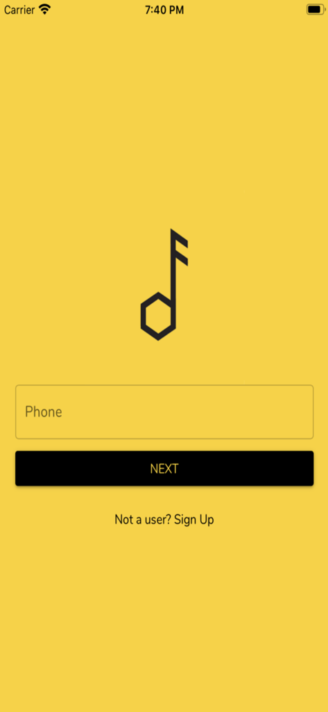 Food Darzee - Food Darzee app login screen with a phone number input field and a Next button on a yellow background