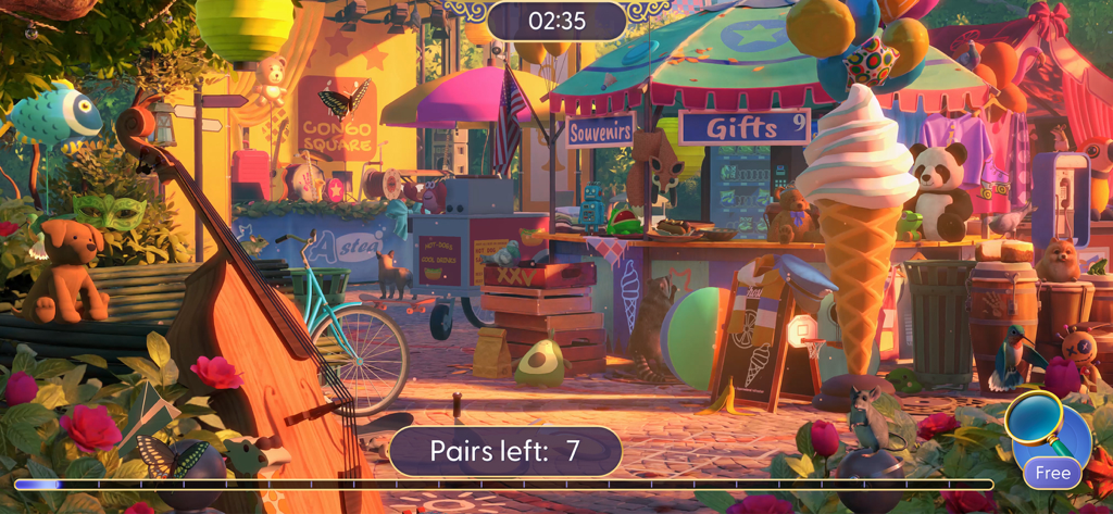 Ghost Detective - Una vibrante escena de objetos ocultos con puestos de carnaval y varios objetos en Ghost Detective