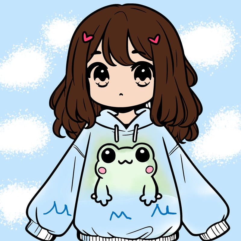 girl wearing frogging sweatshirt