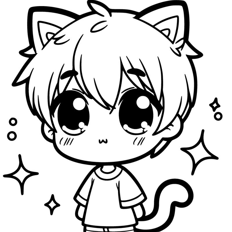 cute boy with cat ears and tail