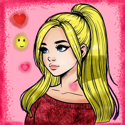 realistic girl with a high ponytail