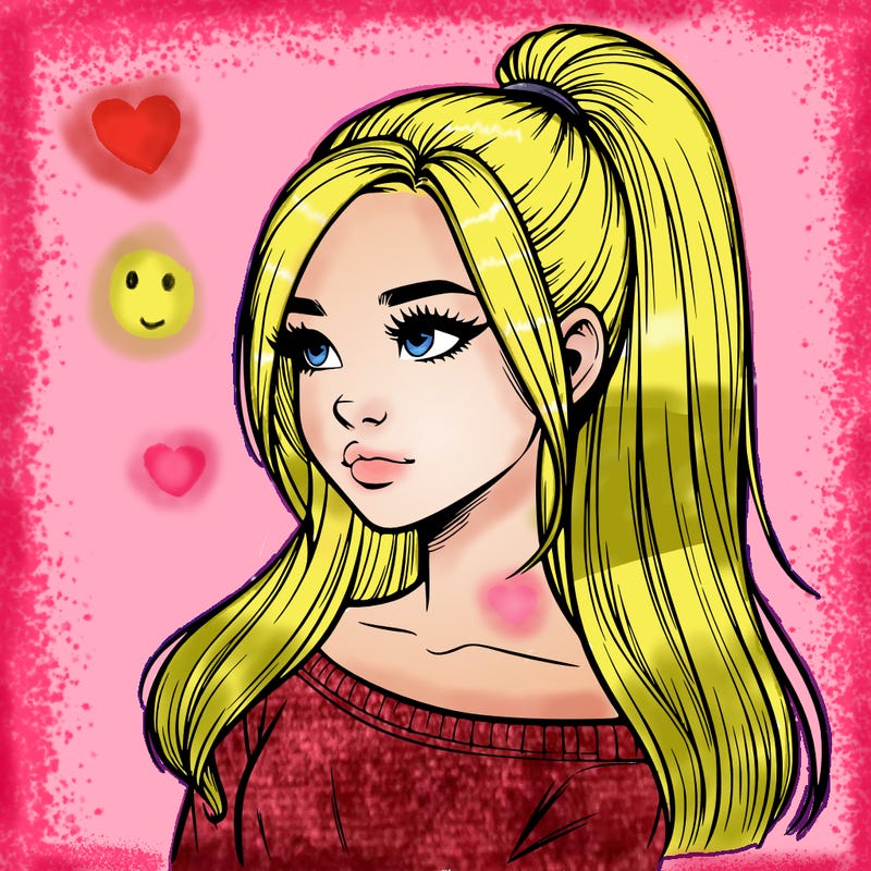 realistic girl with a high ponytail