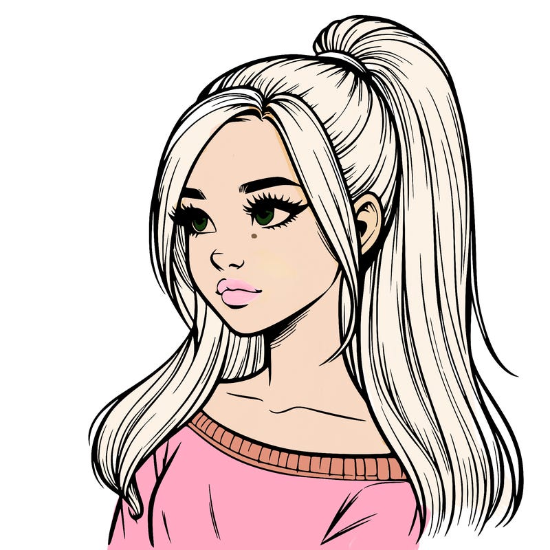 realistic girl with a high ponytail