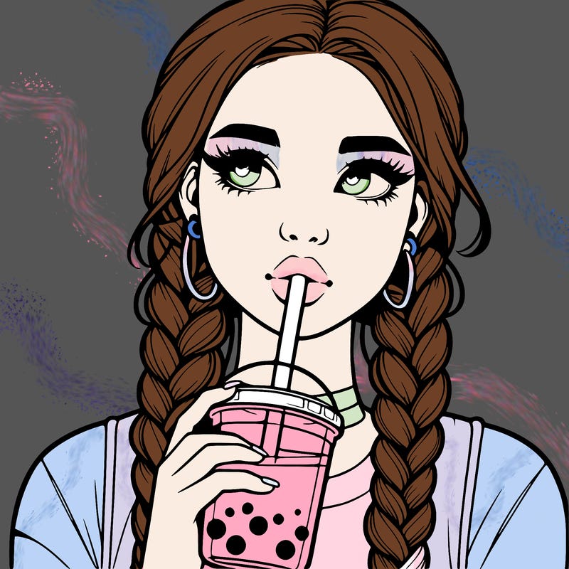 realistic girl with braided hair drinking boba