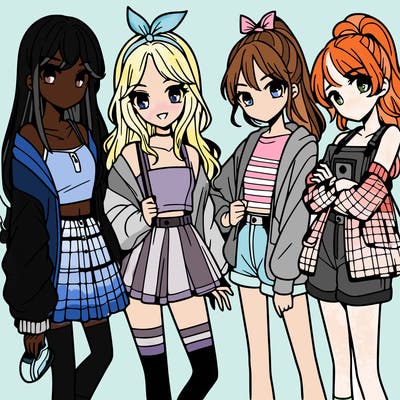 teen manga girls group of 4