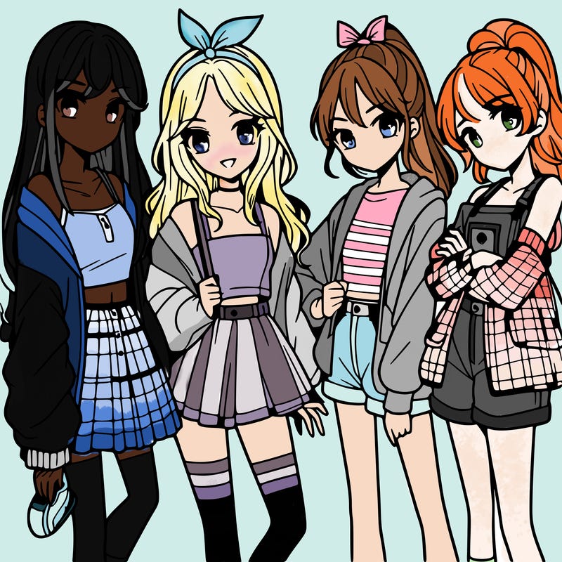 teen manga girls group of 4