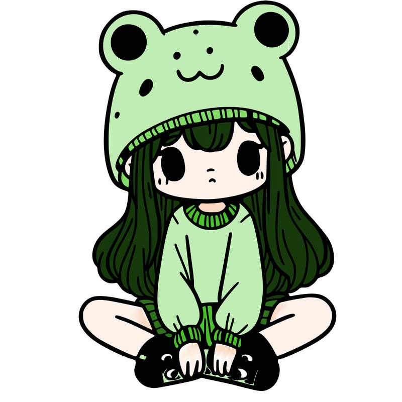 a girl wearing a frog hat and some frog socks