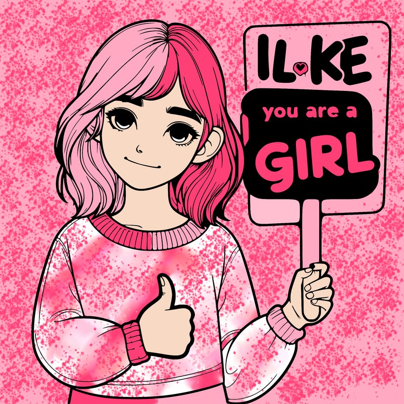 realistic girl holding up a sign that say like if you are a girl