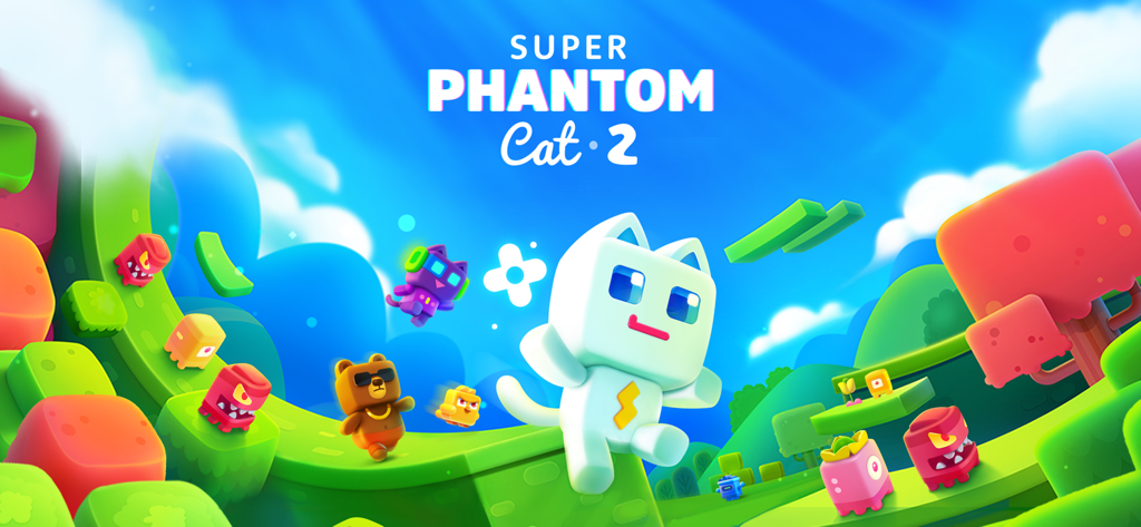 Super Phantom Cat 2 - Super Phantom Cat 2 promotional art featuring Ari the cat and other colorful characters in a vibrant landscape