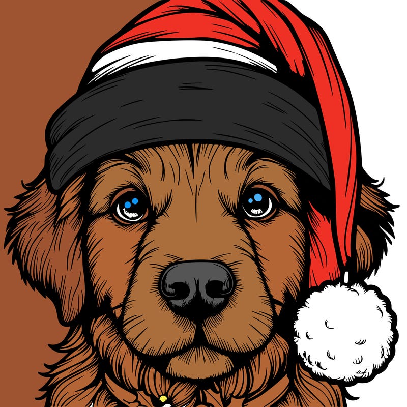 realistic dog with a christmas hat