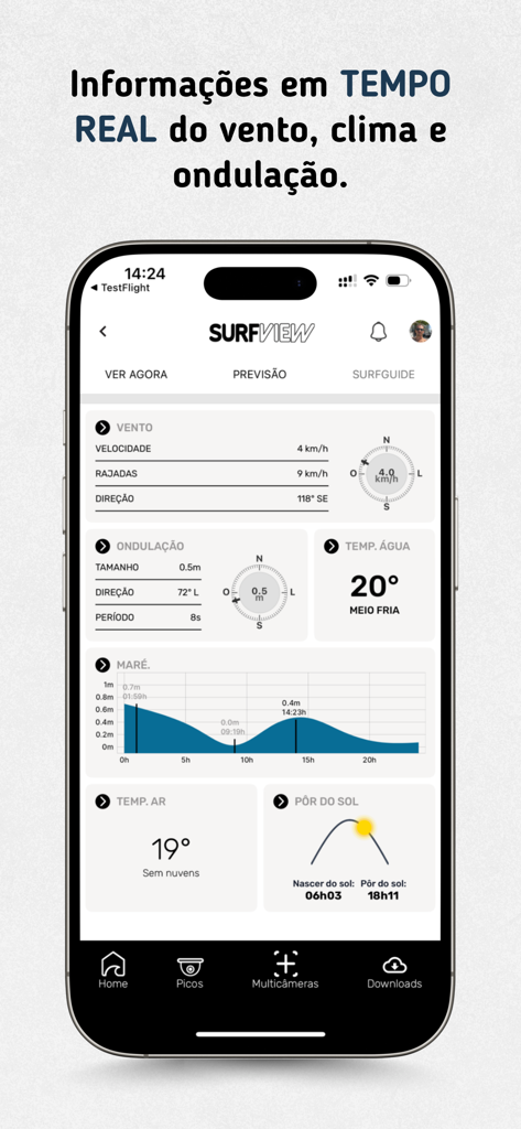 SurfView - SurfView app dashboard displaying real-time wind swell and tide data