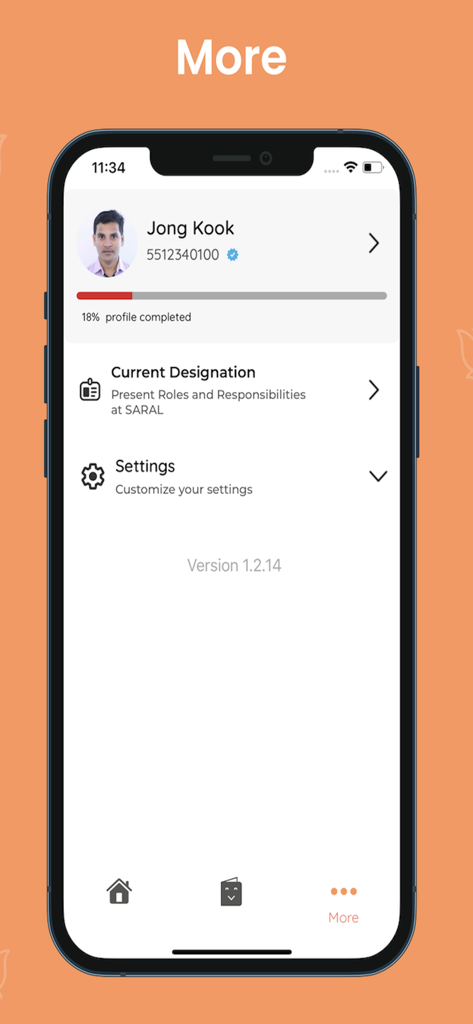 Interfaccia di profilo e impostazioni dell'app Saral che mostra le informazioni dell'utente e lo stato di completamento del profilo