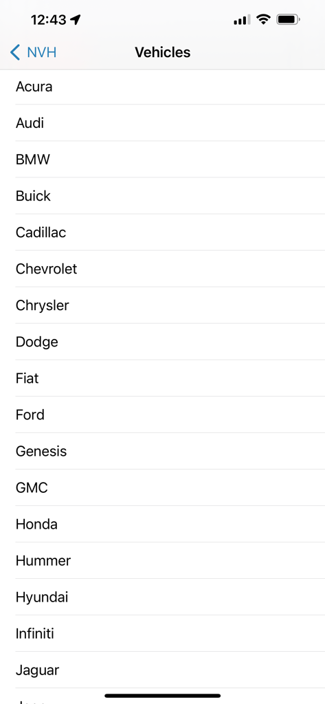 NVH診断アプリのデータベースにある自動車メーカーのリスト