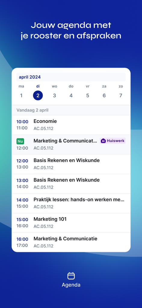 Eduarte Student - Una visualizzazione dell'orario scolastico giornaliero nell'app Eduarte Student che mostra diverse materie e orari.
