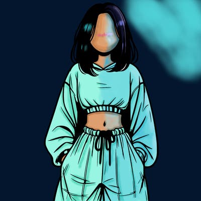 realistic girl faceless with baggy pants and a crop top