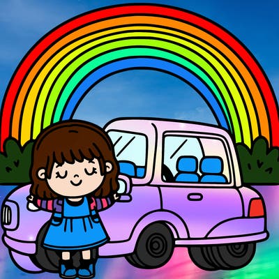rainbow, car and girl