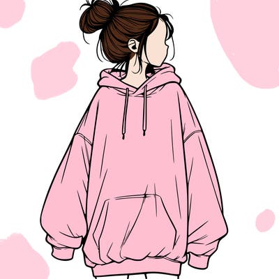 realistic girl with a oversized sweatshirt on and a bun