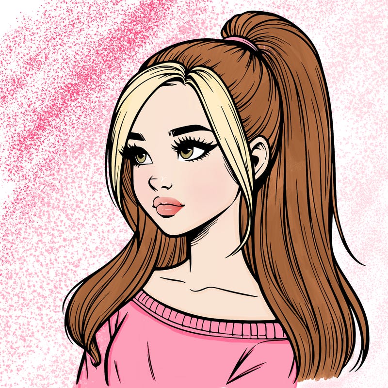 realistic girl with a high ponytail