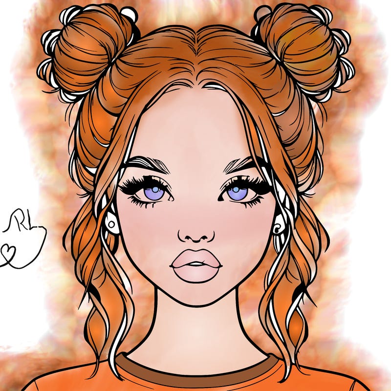 realistic girl with two buns in hair and lips