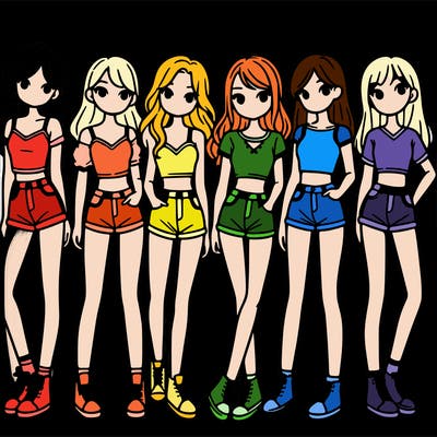 a group of girls wearing crop tops and shorts