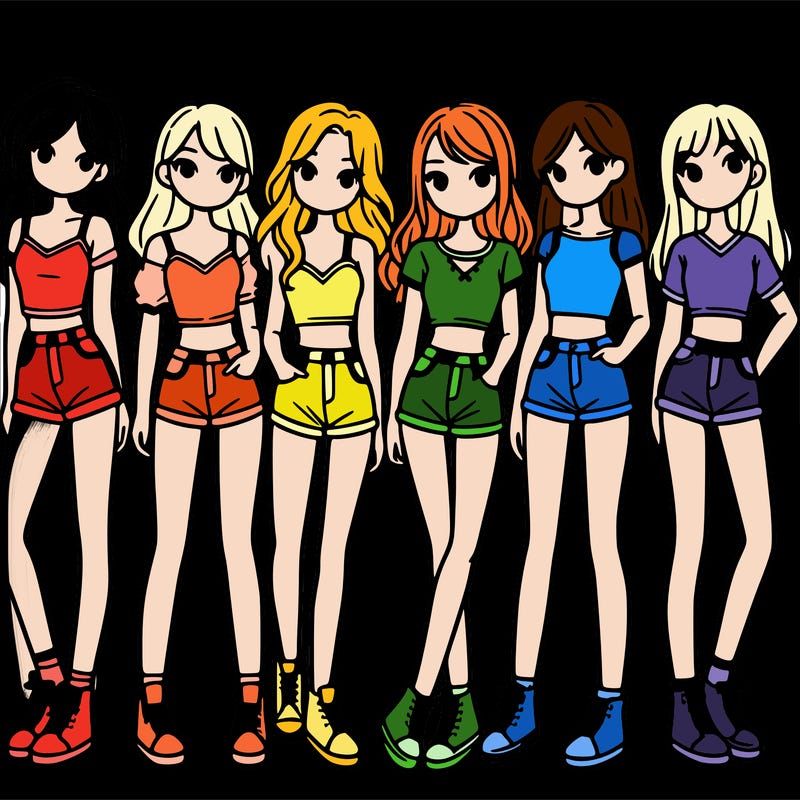 a group of girls wearing crop tops and shorts