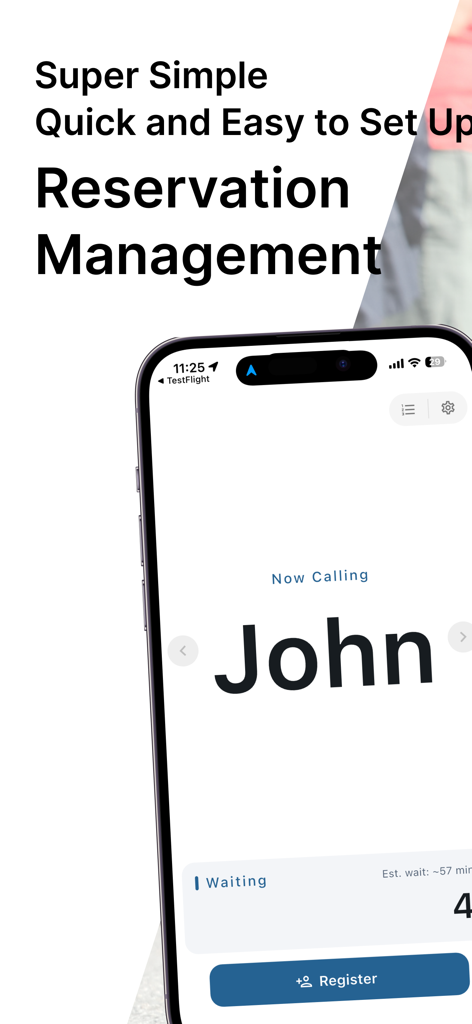 順番待ちパネル | 呼び出し番号の表示用呼出システム - Mobile app screen showing the reservation management and customer call interface for the Queue Management Panel app