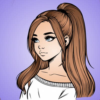 realistic girl with a high ponytail