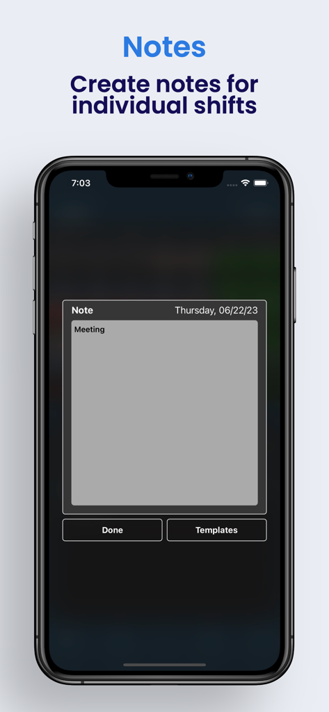 Schichter - Shift calendar - Captura de pantalla que muestra la función para crear notas individuales para turnos en la aplicación Schichter.
