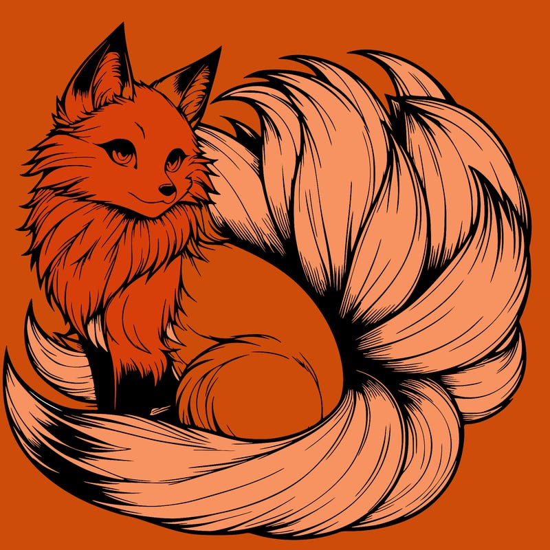 realistic detailed 9 tailed anime fox