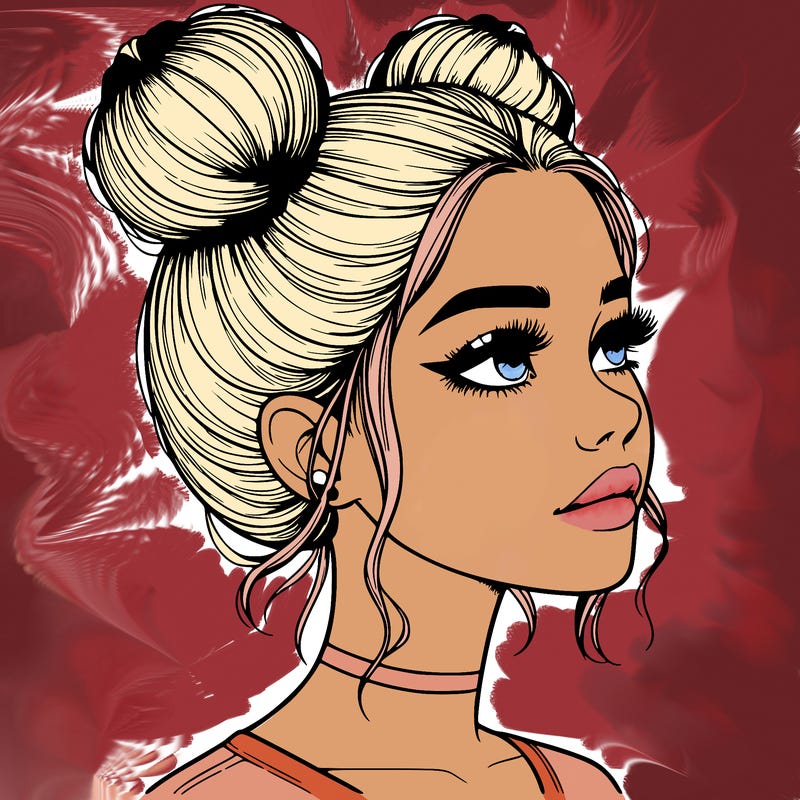 realistic girl with buns on the top of her head