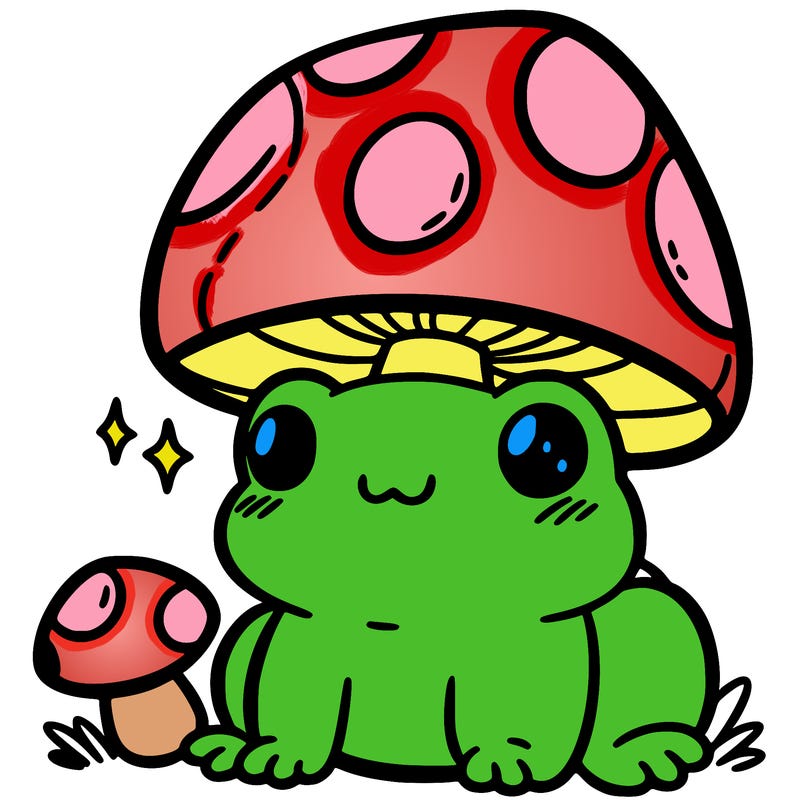 a cute frog with a mushroom hat